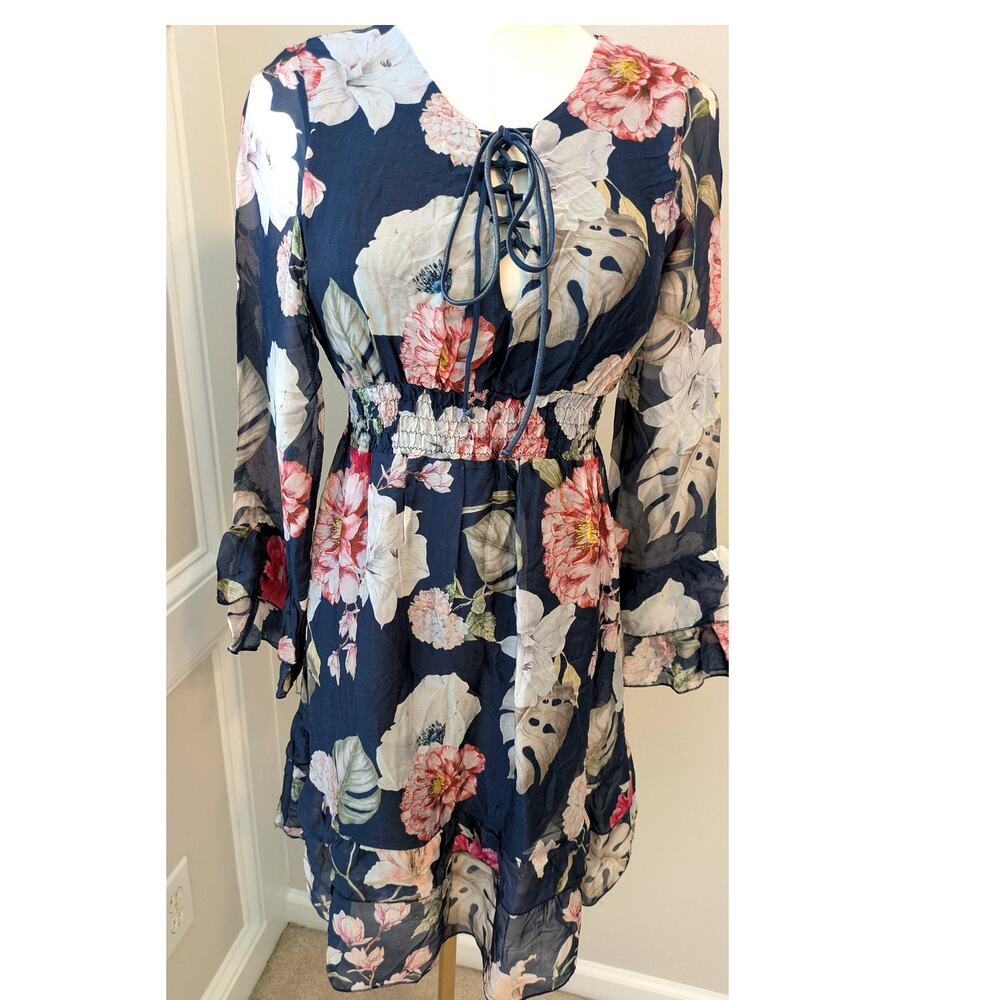 Lola Navy Blue and Floral Spring Dress